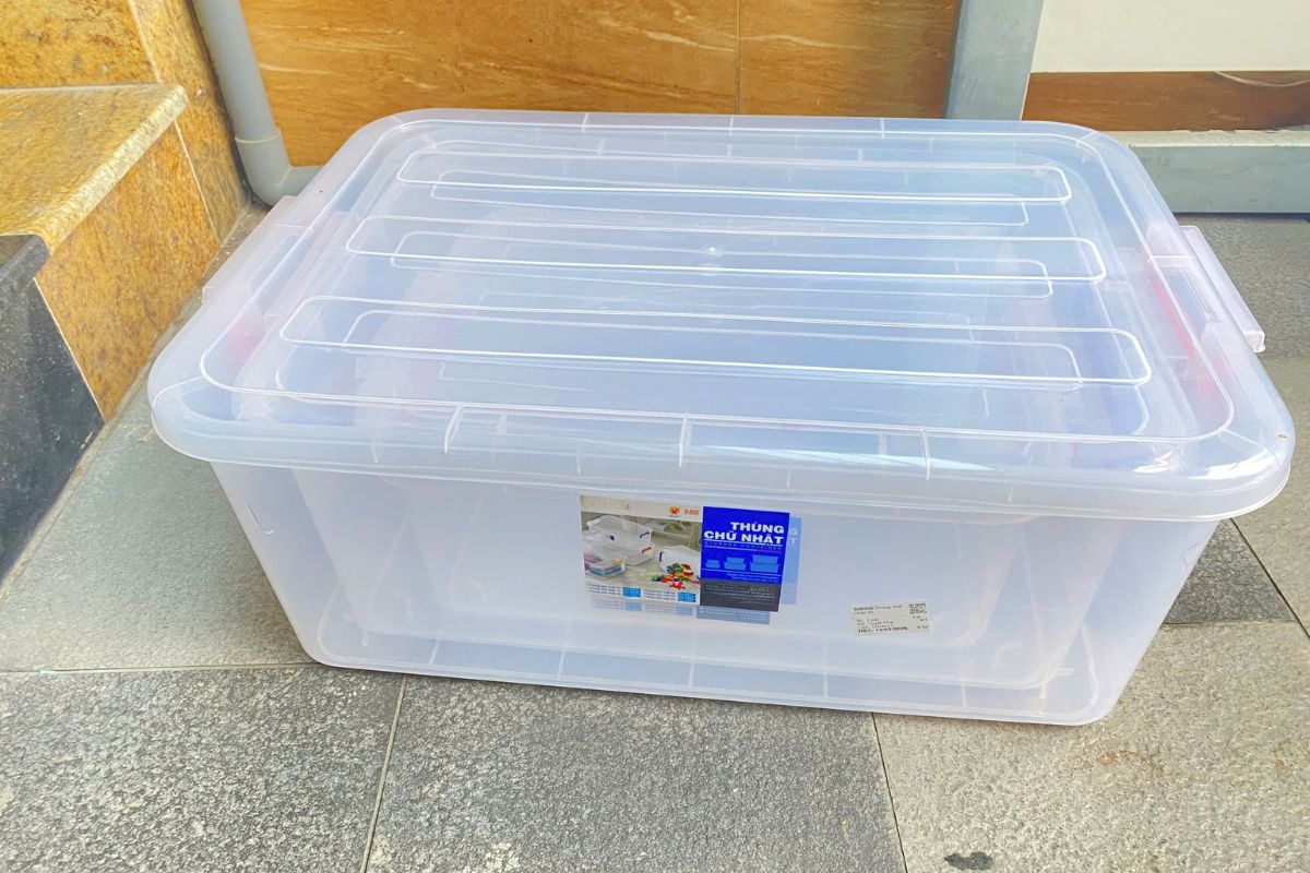 Thùng nhựa chữ nhật 90 lít trắng trong