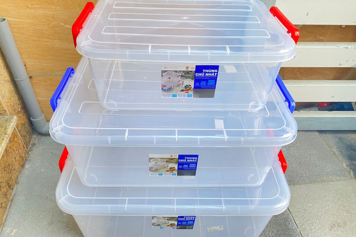 Thùng nhựa 90 lít trắng trong