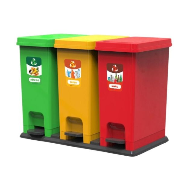 Bộ thùng rác nhựa phân loại 3 ngăn